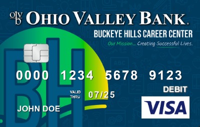 debit card featuring the buckeye hills career center logo and colors
