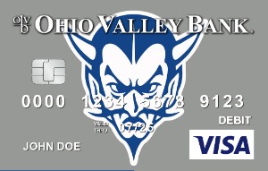 grey debit card featuring gallia academy blue devils logo