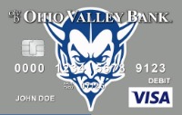 grey debit card featuring gallia academy blue devils logo