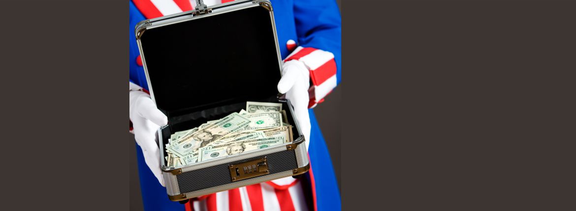 uncle sam with briefcase of money