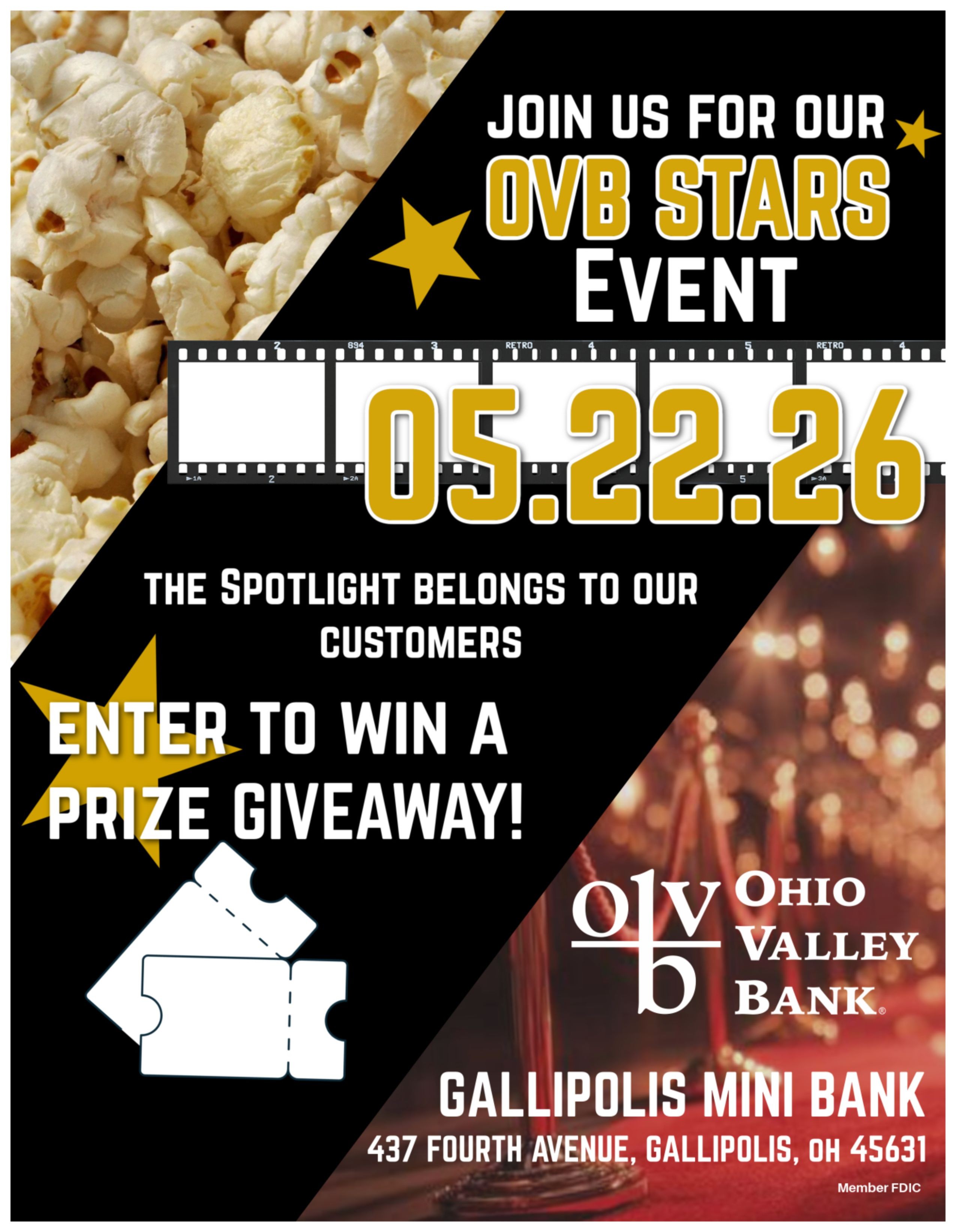 a customer appreciation event will take place at our mini bank location on may 22nd. visit on the date to enter a prize giveaway.