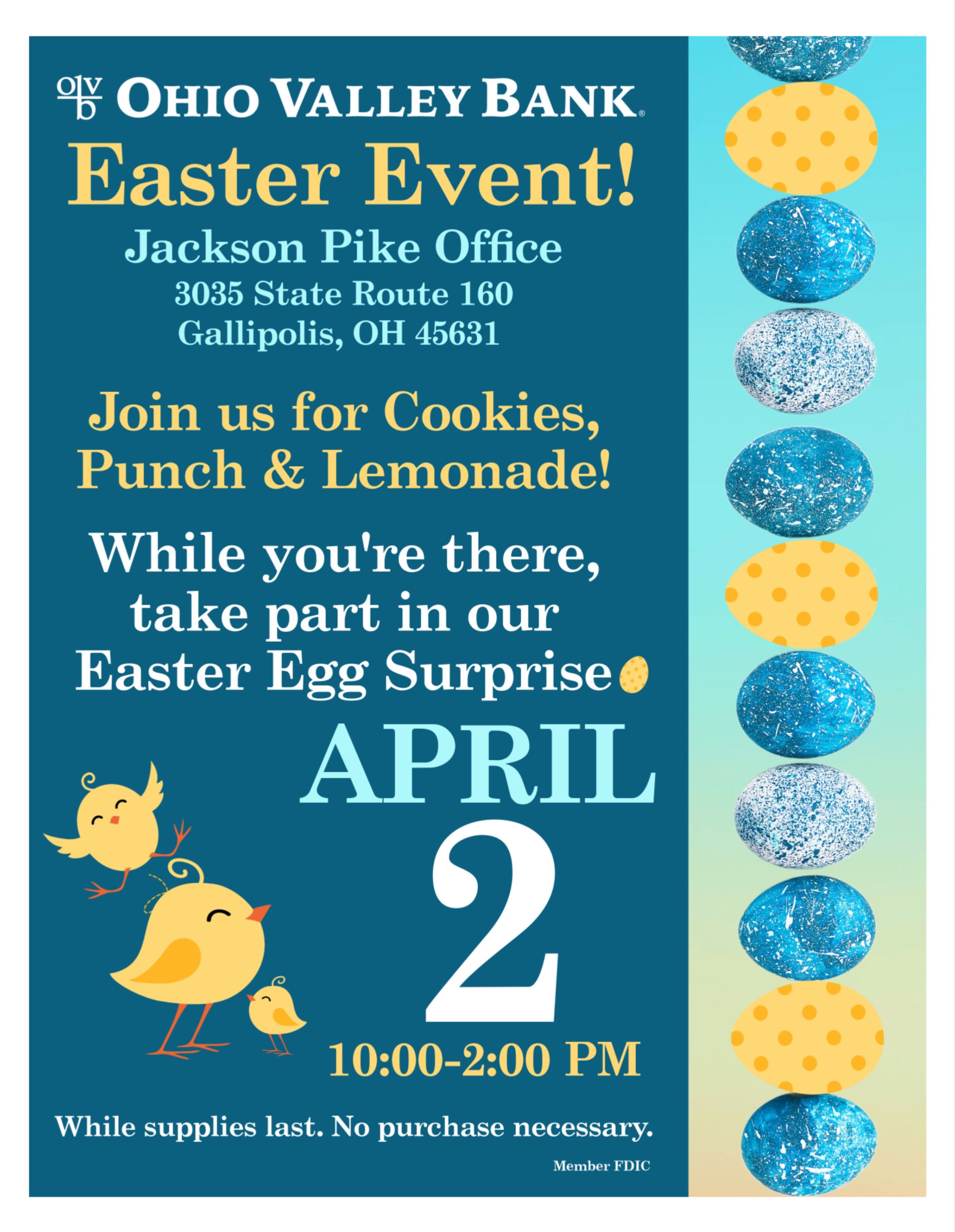 The O.V.B. Jackson Pike office is hosting an Easter themed event on April 2nd from 10 A.M. until 2 P.M.