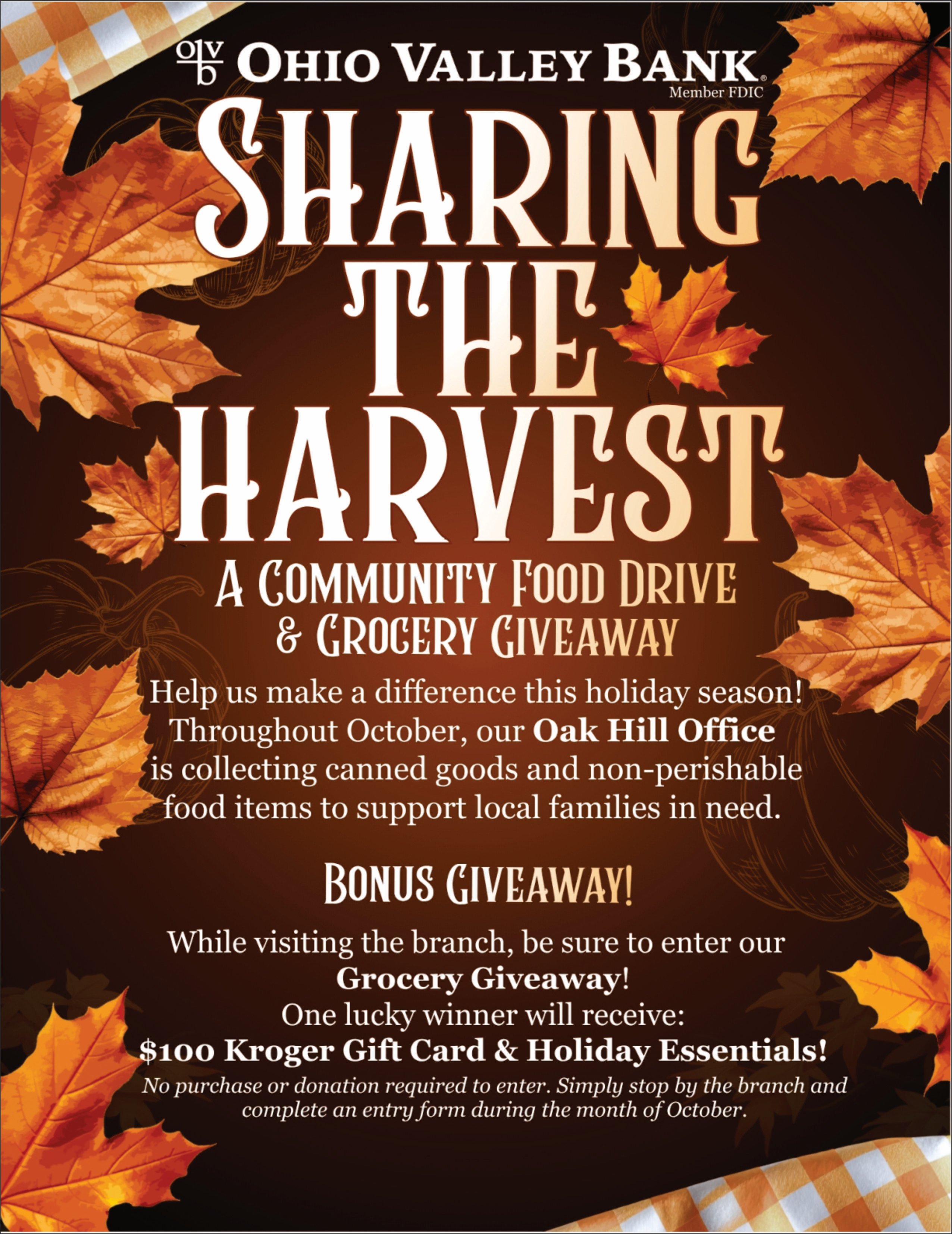 our Oak Hill office is collecting canned goods to support local families during the month of October